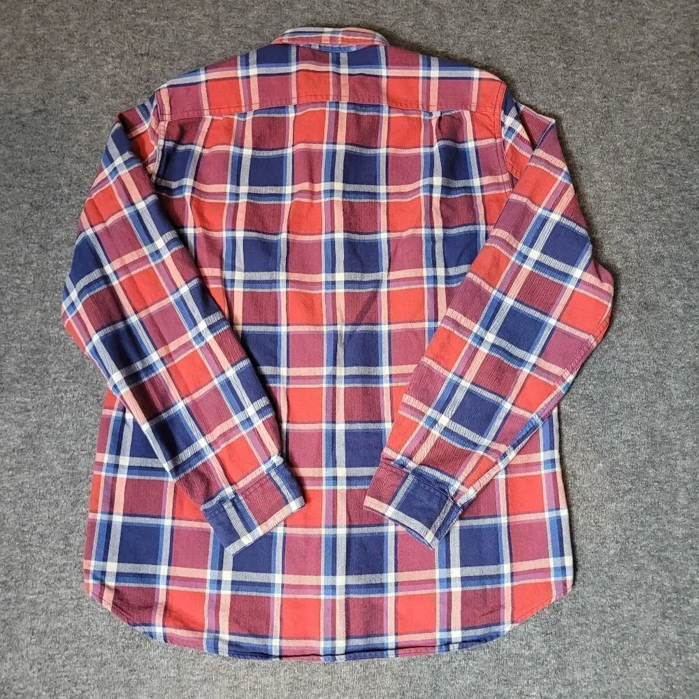 J. Crew Shirt Men Large Blue Red Plaid Sporting Goods Flannel Work Long Sleeve